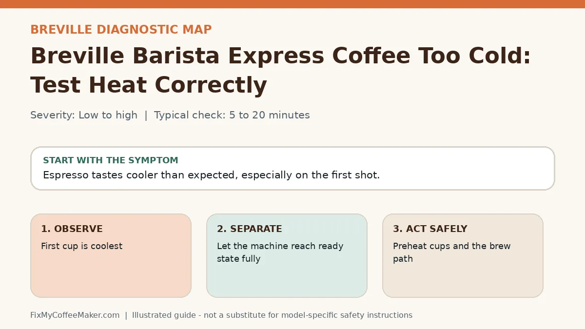 Diagnostic decision map for Breville Barista Express Coffee Too Cold: Test Heat Correctly