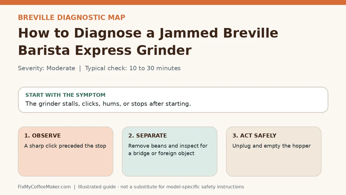Diagnostic decision map for How to Diagnose a Jammed Breville Barista Express Grinder