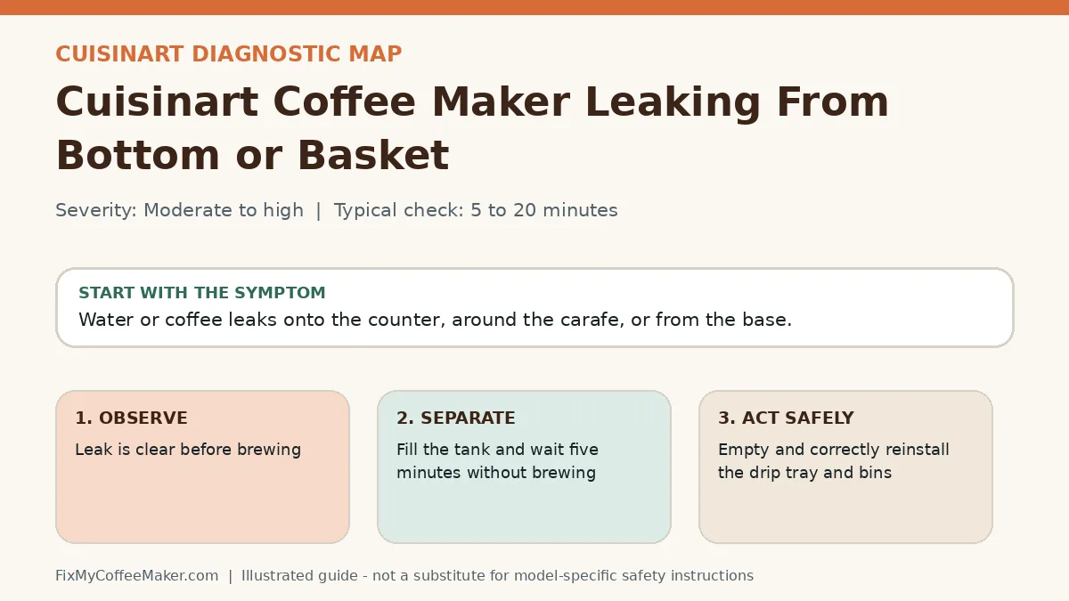 Diagnostic decision map for Cuisinart Coffee Maker Leaking From Bottom or Basket