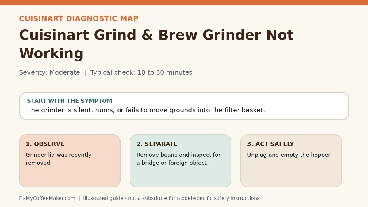 Diagnostic decision map for Cuisinart Grind & Brew Grinder Not Working