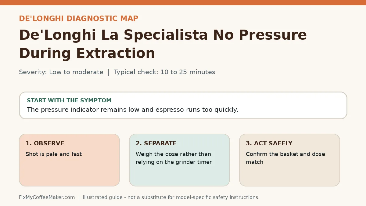 Diagnostic decision map for De'Longhi La Specialista No Pressure During Extraction