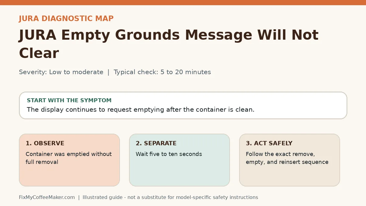 Diagnostic decision map for JURA Empty Grounds Message Will Not Clear