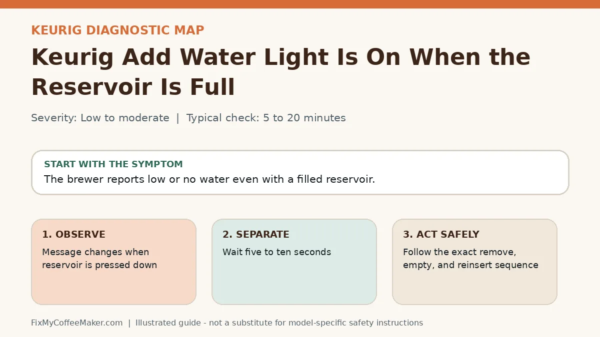 Diagnostic decision map for Keurig Add Water Light Is On When the Reservoir Is Full