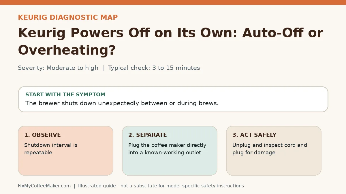 Diagnostic decision map for Keurig Powers Off on Its Own: Auto-Off or Overheating?