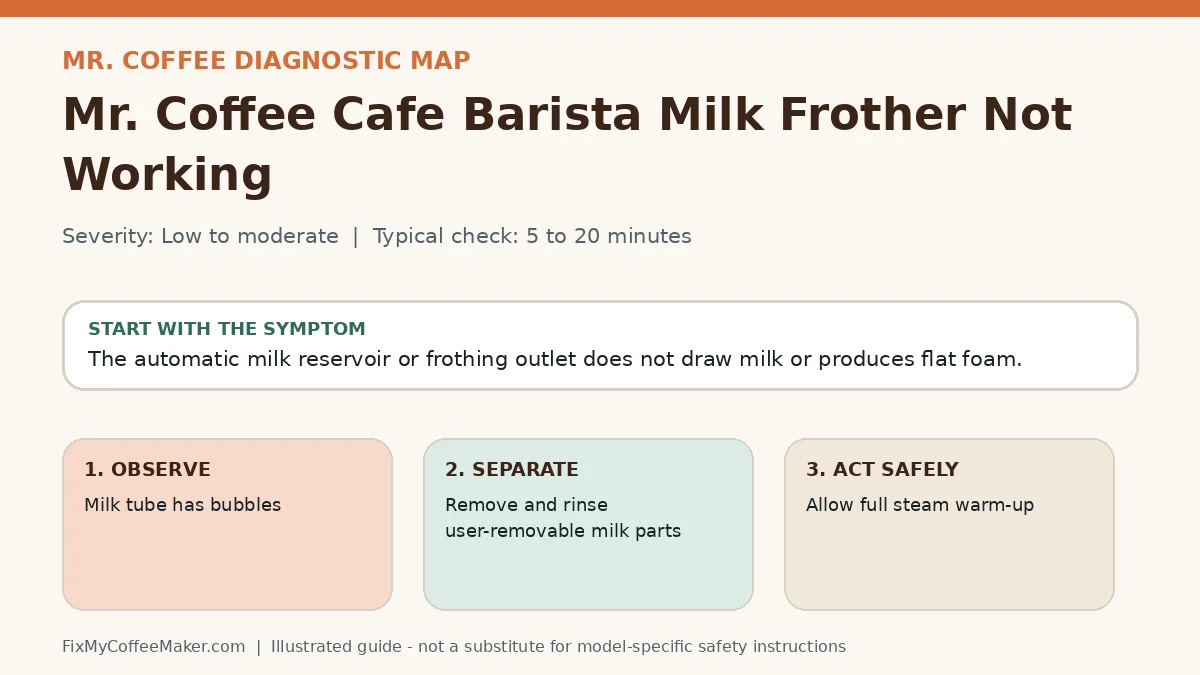 Diagnostic decision map for Mr. Coffee Cafe Barista Milk Frother Not Working