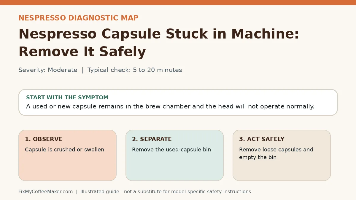 Diagnostic decision map for Nespresso Capsule Stuck in Machine: Remove It Safely