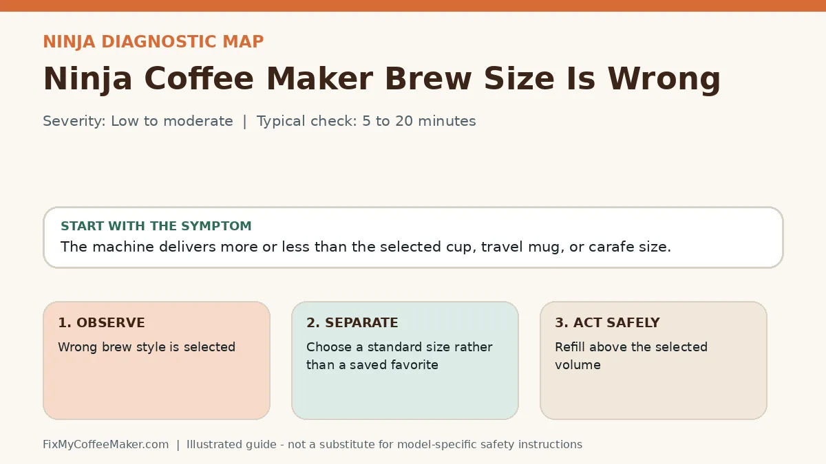 Diagnostic decision map for Ninja Coffee Maker Brew Size Is Wrong